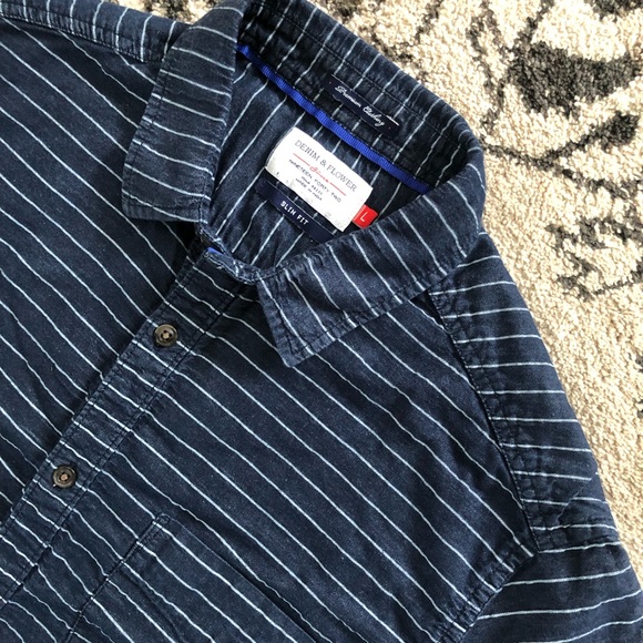 DENIM & FLOWER slim fit button down stripe shirt L - Picture 4 of 10